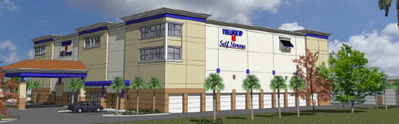 Exterior view of The Reserve Self Storage building with clear skies.