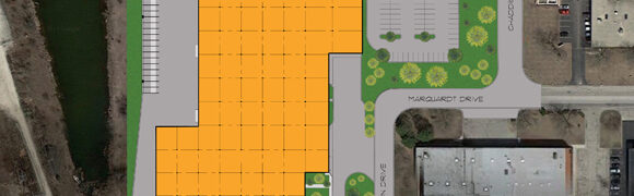 Building site plan with parking and landscaping.