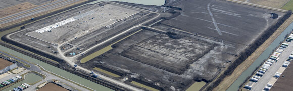 Aerial view of large industrial site.
